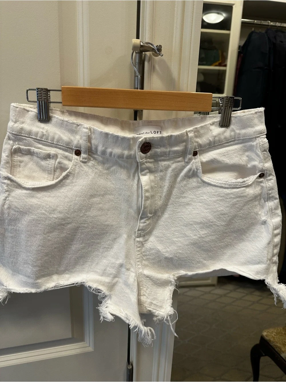 LOFT White Frayed Denim Cutoff Shorts